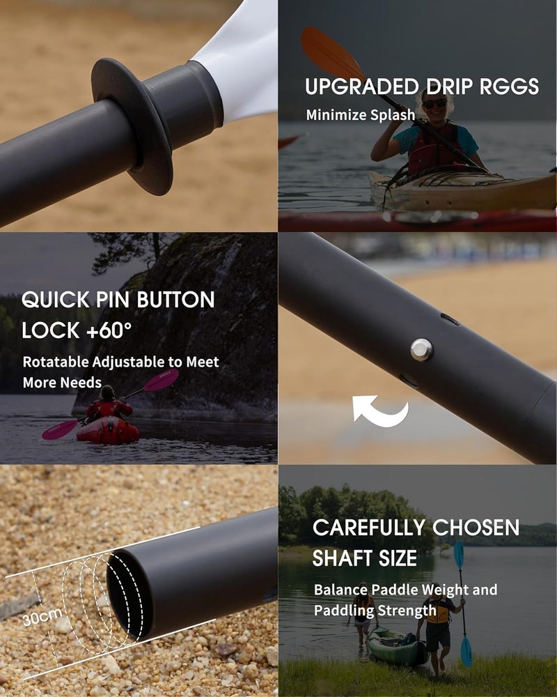 HIKULA Kayak Paddles Aluminum Shaft Paddle with Nylon Blades, Floating Adjustable Kayaking Oars, 3 Piece, 220-240cm/86-94 Inches,Black/Rose/Teal - Image 3
